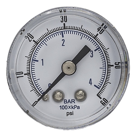 Pic Gauges Industrial Pressure Gauge, 0 to 60 psi, 1 1/2 in Dial, 1/8 in BSPT, Center Back Location SEP-102D-158D-BSPT
