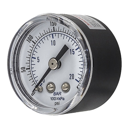 Pic Gauges Industrial Pressure Gauge, 0 to 300 psi, 1 1/2 in Dial, 1/8 in BSPT, Center Back Location SEP-102D-158H-BSPT