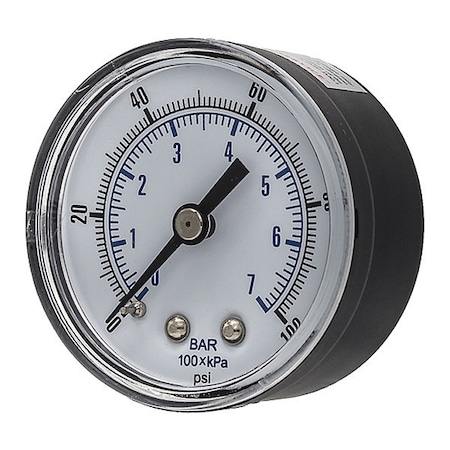 Pic Gauges Industrial Pressure Gauge, 0 to 100 psi, 2 in Dial, 1/4 in BSPT, Center Back Location SEP-102D-204E-BSPT