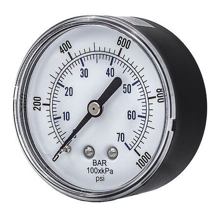 Pic Gauges Industrial Pressure Gauge, 0 to 1,000 psi, 2 1/2 in Dial, 1/4 in BSPT, Center Back Location SEP-102D-254M-BSPT
