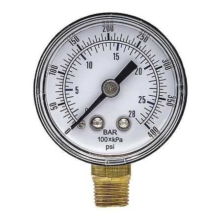 Pic Gauges Industrial Pressure Gauge, 0 to 400 psi, 1 1/2 in Dial, 1/8 in NPT, Bottom Location SEP-101D-158I