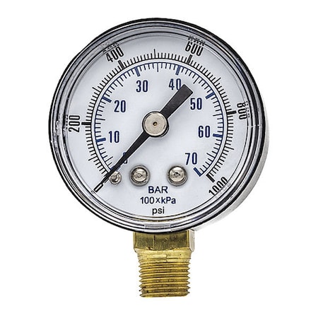 Pic Gauges Industrial Pressure Gauge, 0 to 1,000 psi, 1 1/2 in Dial, 1/8 in NPT, Bottom Location SEP-101D-158M