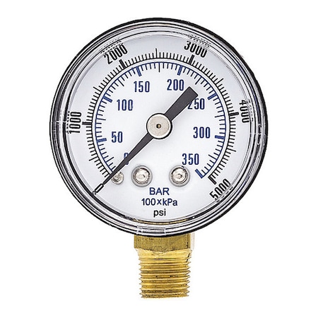Pic Gauges Industrial Pressure Gauge, 0 to 5,000 psi, 1 1/2 in Dial, 1/8 in NPT, Bottom Location SEP-101D-158R