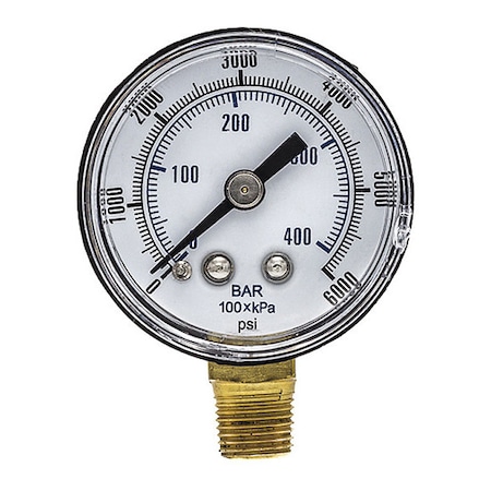 Pic Gauges Industrial Pressure Gauge, 0 to 6,000 psi, 1 1/2 in Dial, 1/8 in NPT, Bottom Location SEP-101D-158S