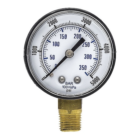 Pic Gauges Industrial Pressure Gauge, 0 to 5,000 psi, 2 in Dial, 1/4 in NPT, Bottom Location SEP-101D-204R