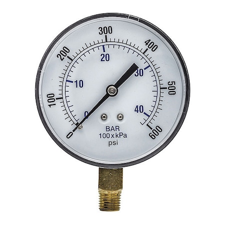 Pic Gauges Industrial Pressure Gauge, 0 to 600 psi, 3 1/2 in Dial, 1/4 in NPT, Bottom Location SEP-101D-354K