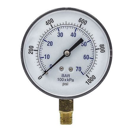 Pic Gauges Industrial Pressure Gauge, 0 to 1,000 psi, 3 1/2 in Dial, 1/4 in NPT, Bottom Location SEP-101D-354M