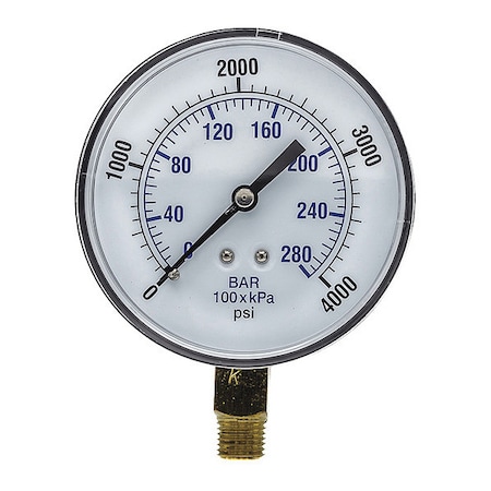 Pic Gauges Industrial Pressure Gauge, 0 to 4,000 psi, 3 1/2 in Dial, 1/4 in NPT, Bottom Location SEP-101D-354Q