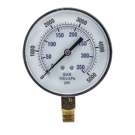 Pic Gauges Industrial Pressure Gauge, 0 to 5,000 psi, 3 1/2 in Dial, 1/4 in NPT, Bottom Location SEP-101D-354R