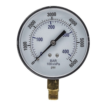 Pic Gauges Industrial Pressure Gauge, 0 to 6,000 psi, 3 1/2 in Dial, 1/4 in NPT, Bottom Location SEP-101D-354S