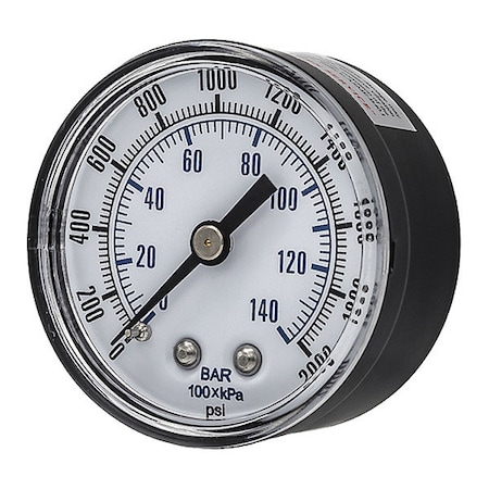 Pic Gauges Industrial Pressure Gauge, 0 to 2,000 psi, 2 in Dial, 1/4 in NPT, Center Back Location SEP-102D-204O