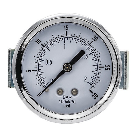 Pic Gauges Industrial Pressure Gauge, 0 to 30 psi, 2 1/2 in Dial, 1/8 in NPT, Center Back Location 103D-258C