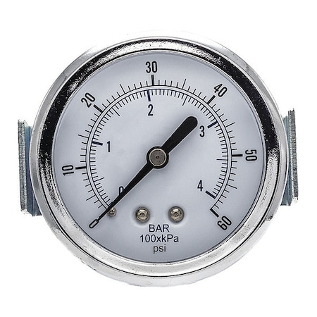 Pic Gauges Industrial Pressure Gauge, 0 to 60 psi, 2 1/2 in Dial, 1/8 in NPT, Center Back Location 103D-258D