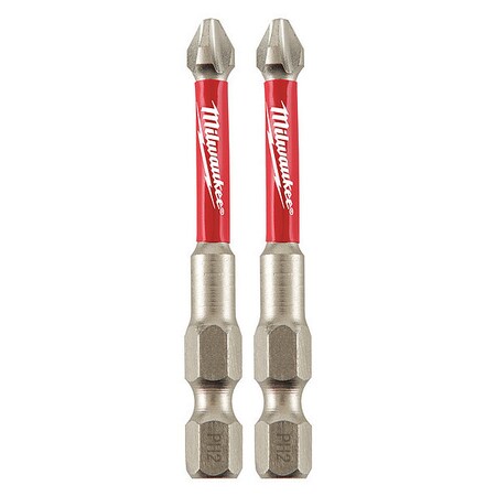 Milwaukee Tool Power Bit, PH2 Tip, 2-1/4" L Overall, PK2 48-32-3912