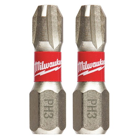 Milwaukee Tool Insert Bit, PH3 Tip, 1" L Overall, PK2 48-32-3413