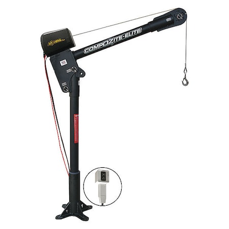 Oz Lifting Products Davit Crane, 1,200 lb Capacity, 20 in to 42 in Reach, 0 in to 540 in Lift Range, Black OZCF1200DAV-DCW