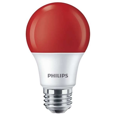Philips LED, 8 W, A19, Medium Screw (E26) 8A19/LED/RED/P/ND 120V 4/1FB