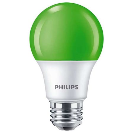 Philips LED, 8 W, A19, Medium Screw (E26) 8A19/LED/GREEN/P/ND 120V 4/1FB