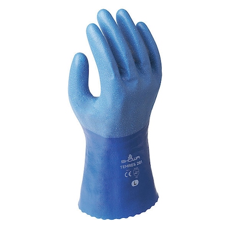 Showa Chemical Resistant Gloves, Polyurethane, 10 3/4 in L, 19 mil, Blue, XL, 1 PR 281XL-10.EU