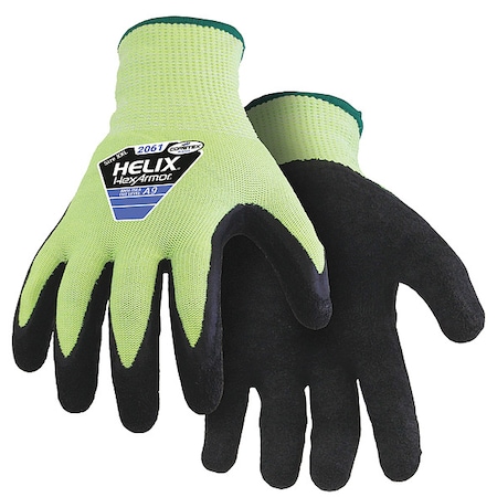 Hexarmor Hi-Vis Cut Resistant Coated Gloves, Cut Level A9 , Dipped , Latex , Rough , XL 1 PR 2061-XL (10)