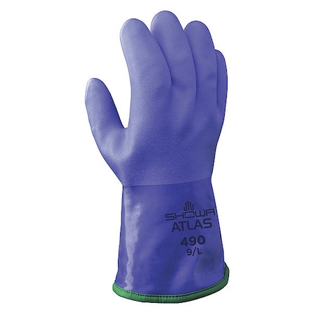 Showa 490 Chemical Resistant Gloves, PVC, 11 3/4 in L, 60 mil, Blue, L, 1 PR 490L-09