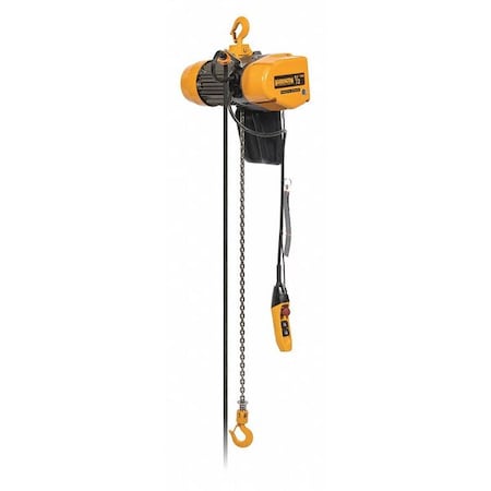 HARRINGTON Electric Chain Hoist, 500 lb., 15 ft, Hook Mounted - No Trolley, Yellow SEQ003SD-15