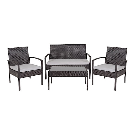 Flash Furniture Aransas Patio Set, Blk w/Stl Frame, 4 pcs. JJ-S312-GG