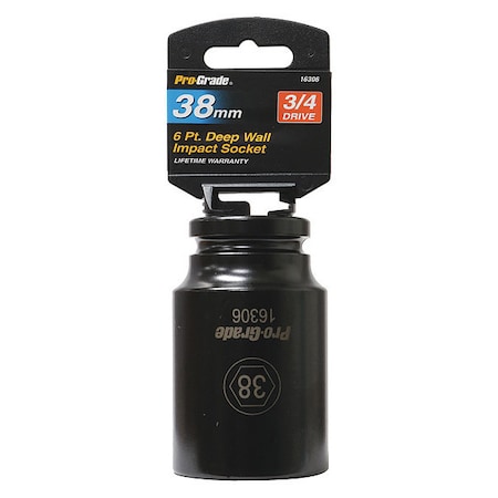 Pro-Grade Tools Socket, 3/4"Dr., 6Pt. Deep, 38mm Impact 16306