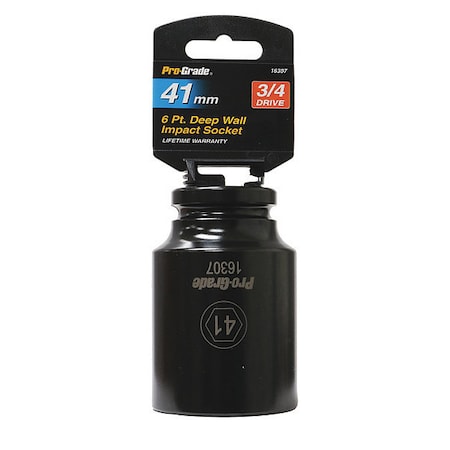 Pro-Grade Tools Socket, 3/4"Dr., 6Pt. Deep, 41mm Impact 16307