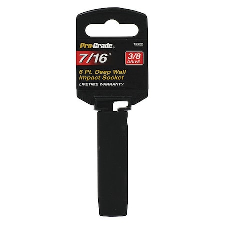 Pro-Grade Tools Socket, 3/8"Dr., 6Pt. Deep, 7/16" Impact 13322
