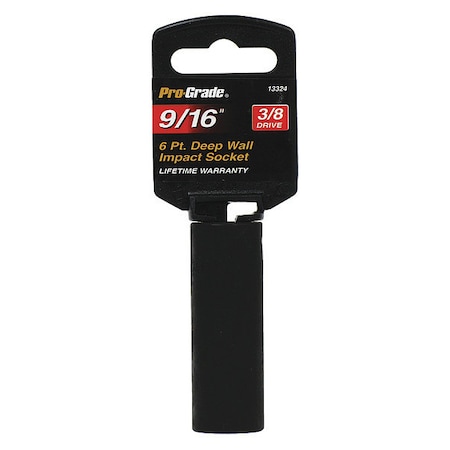 Pro-Grade Tools Socket, 3/8"Dr., 6Pt. Deep, 9/16" Impact 13324