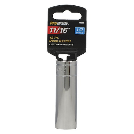 Pro-Grade Tools Socket, 1/2"Dr., 12Pt. Deep, 11/16" 14304