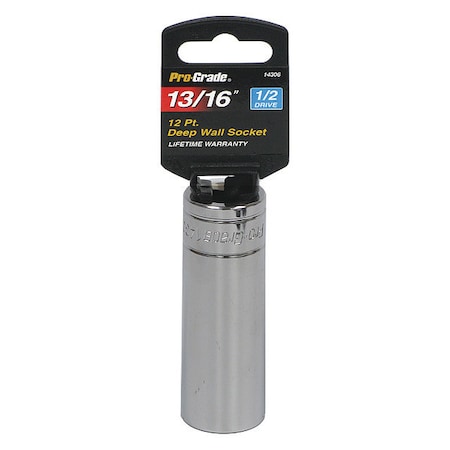 Pro-Grade Tools Socket, 1/2"Dr., 12Pt. Deep, 13/16" 14306