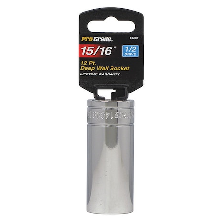 Pro-Grade Tools Socket, 1/2"Dr., 12Pt. Deep, 15/16" 14308