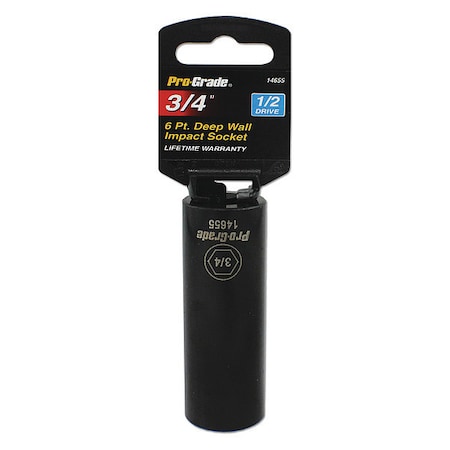 Pro-Grade Tools Socket, 1/2"Dr., 6Pt. Deep, 3/4" Impact 14655