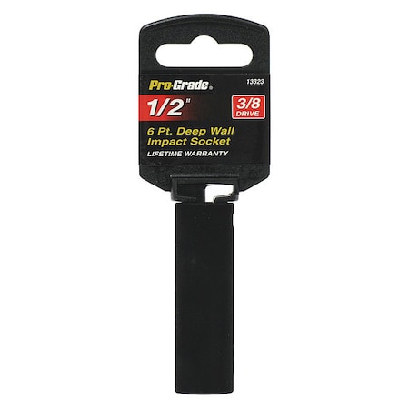 Pro-Grade Tools Socket, 3/8"Dr., 6Pt. Deep, 1/2" Impact 13323