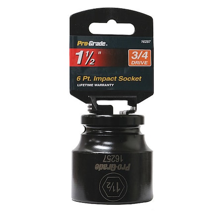 Pro-Grade Tools Socket, 3/4"Dr., 6Pt., 1 1/2" Impact 16257