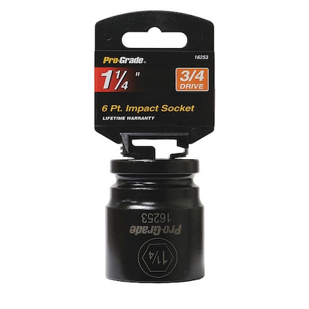 Pro-Grade Tools Socket, 3/4"Dr., 6Pt., 1 1/4" Impact 16253
