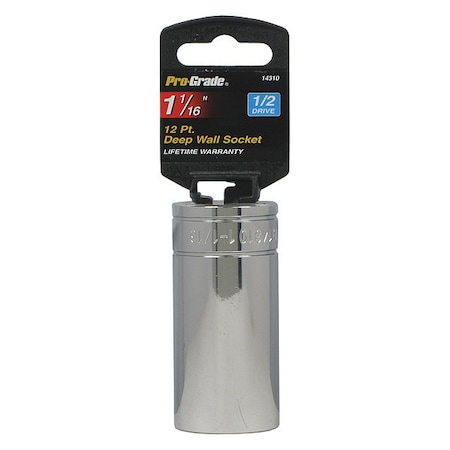 Pro-Grade Tools Socket, 1/2"Dr., 12Pt. Deep, 1 1/16" 14310