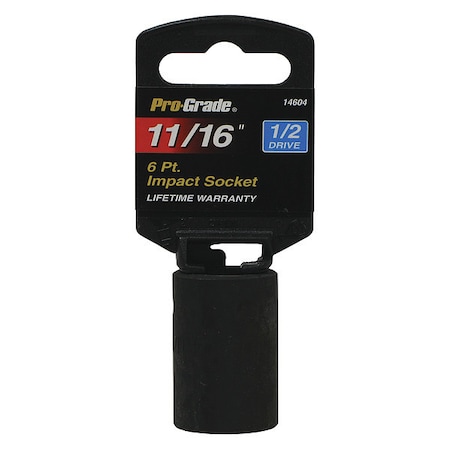Pro-Grade Tools Socket, 1/2"Dr., 6Pt., 11/16" Impact 14604
