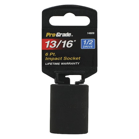 Pro-Grade Tools Socket, 1/2"Dr., 6Pt., 13/16" Impact 14606