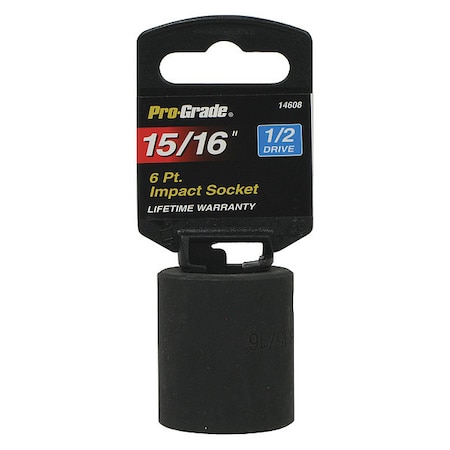 Pro-Grade Tools Socket, 1/2"Dr., 6Pt., 15/16" Impact 14608