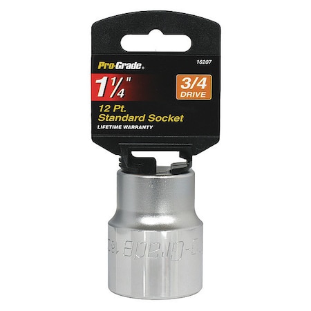 Pro-Grade Tools Socket, 3/4"Dr., 12Pt., 1-1/4" 16207
