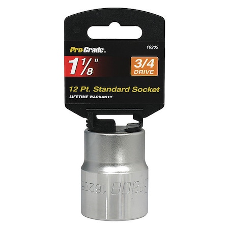 Pro-Grade Tools Socket, 3/4"Dr., 12Pt., 1-1/8" 16205