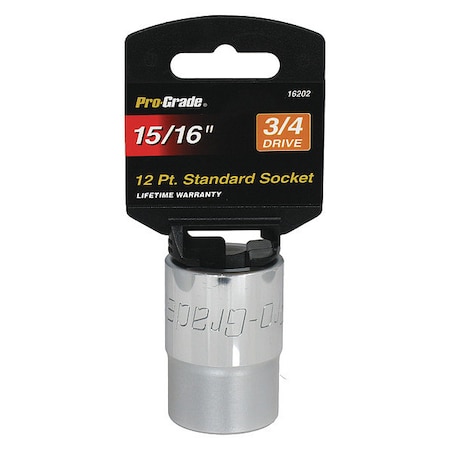 Pro-Grade Tools Socket, 3/4"Dr., 12Pt., 15/16" 16202
