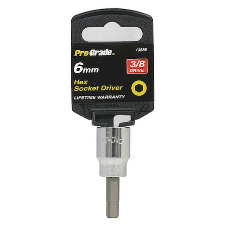 Pro-Grade Tools Socket, 3/8"Dr., 6mm, Hex Bit 13886