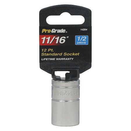 Pro-Grade Tools Socket, 1/2"Dr., 12Pt., 11/16" 14204