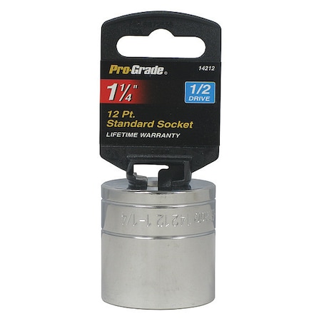 Pro-Grade Tools Socket, 1/2"Dr., 12Pt., 1-1/4" 14212