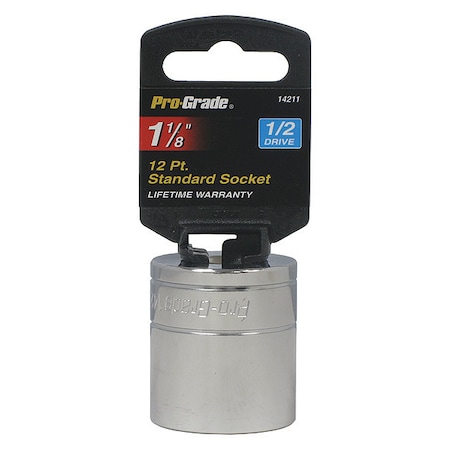 Pro-Grade Tools Socket, 1/2"Dr., 12Pt., 1-1/8" 14211