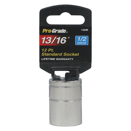Pro-Grade Tools Socket, 1/2"Dr., 12Pt., 13/16" 14206